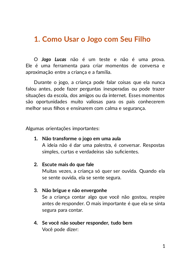 Página do Guia para os pais: Como usar o jogo com seu filho